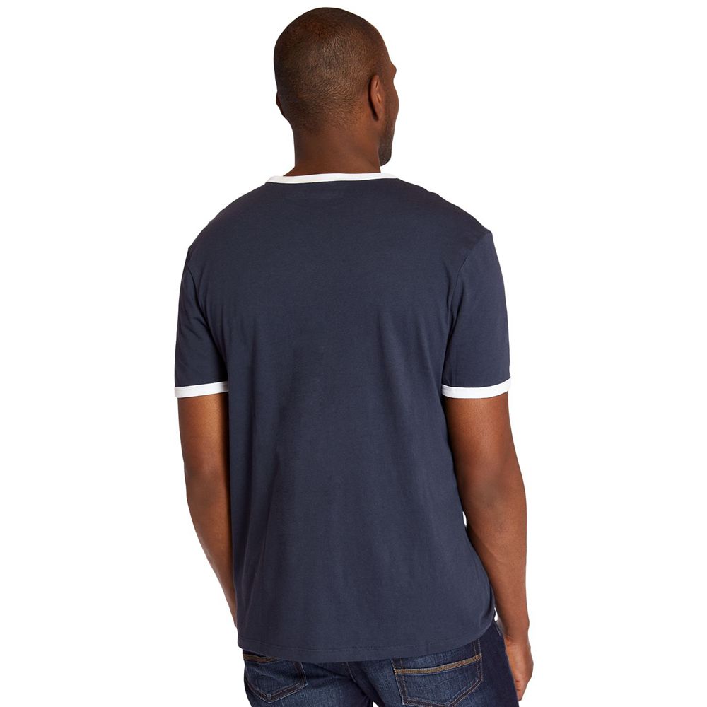 Timberland Mens T-Shirts Tree Logo Ringer - Navy - India UM8024576